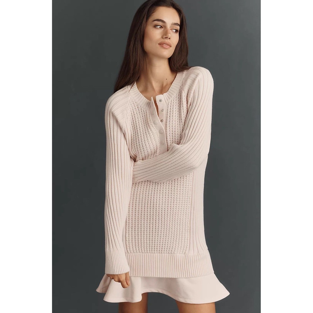 Anthropologie Daily Practice Waffle Knit Mini Dress Pink L NWT